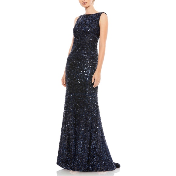 Mac Duggal Ieena 26331 Cowl Back Boat Neck Sequin Dress - Picture 2 of 12